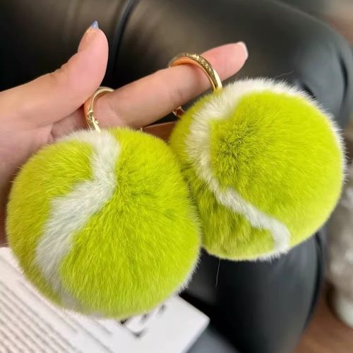 可爱真獭兔毛网球钥匙扣