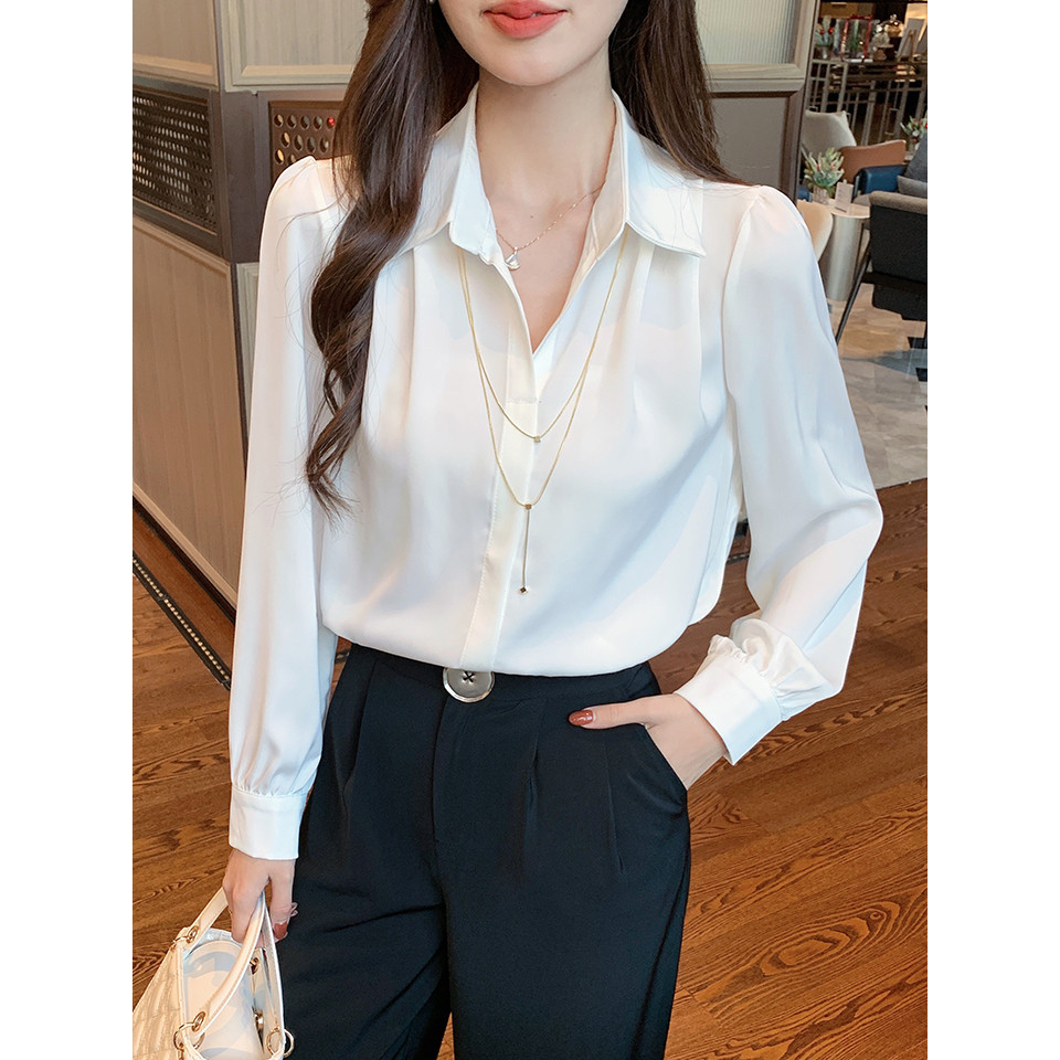 春季新款2026上班族百搭通勤带链子长袖缎面衬衫女上衣小衫,女装/女士精品,时尚防晒服,淘宝优惠券,粉丝福利购,淘宝优惠卷