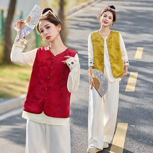 国风马甲套装女款爆款2026新款春秋妈妈时尚一整套穿搭春装马夹