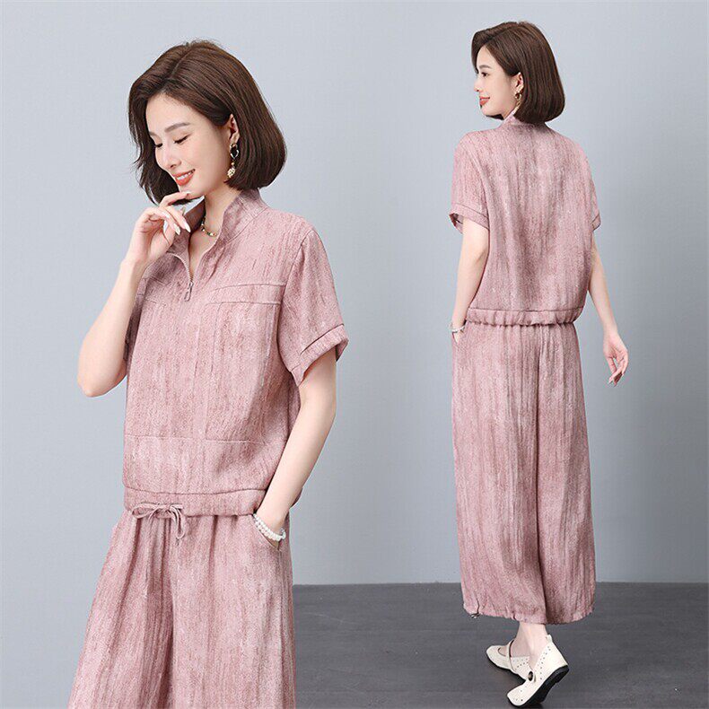 2026年夏季时尚休闲套装女新款百搭宽松遮肉显瘦气质通勤两件套潮