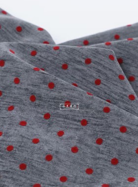 秋冬款灰色底红色波点植绒雪尼尔布料弹力垂坠打底衫棉服发饰面料