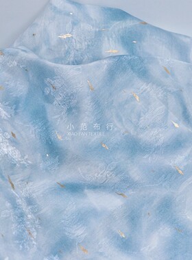 冰蓝玫瑰 复古朦胧印花蓝色烫金暗纹提花锦涤服装面料旗袍布料
