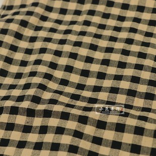 黄黑色棉麻色织格子布料 夏季透气吸湿衬衫连衣裙袍子服装面料