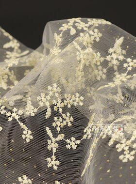 白色网纱洒金绣花蕾丝布料 婚纱娃衣diy手工面料旗袍帽子鞋子辅料