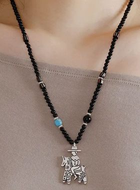 新款骑士朋友琉璃绿松石串珠项链 · 黑色黑玛瑙项链骑士马铜镀银