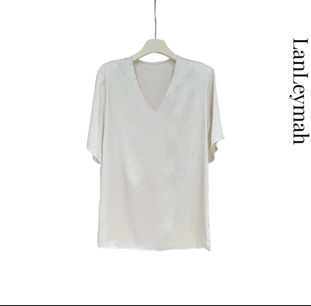 米国打样样板衣高级感v领5分袖衬衫上衣