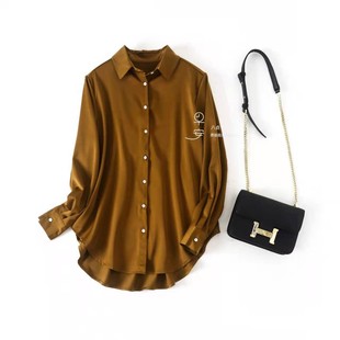 双面段衬衫 高品质中性 宽松显瘦垂感上衣女华尔缎多色中长款