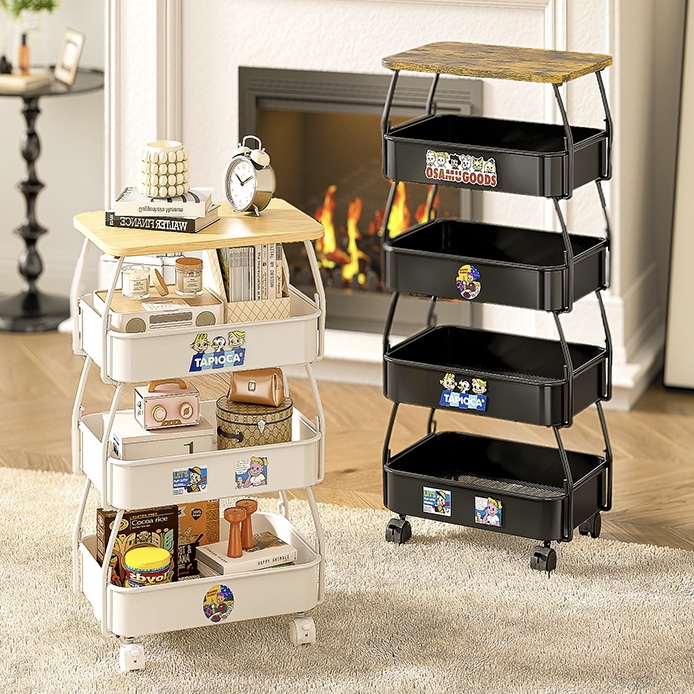 弗林斯移动小推车置物架碳钢落地多层家用厨房多功能大容量收纳架