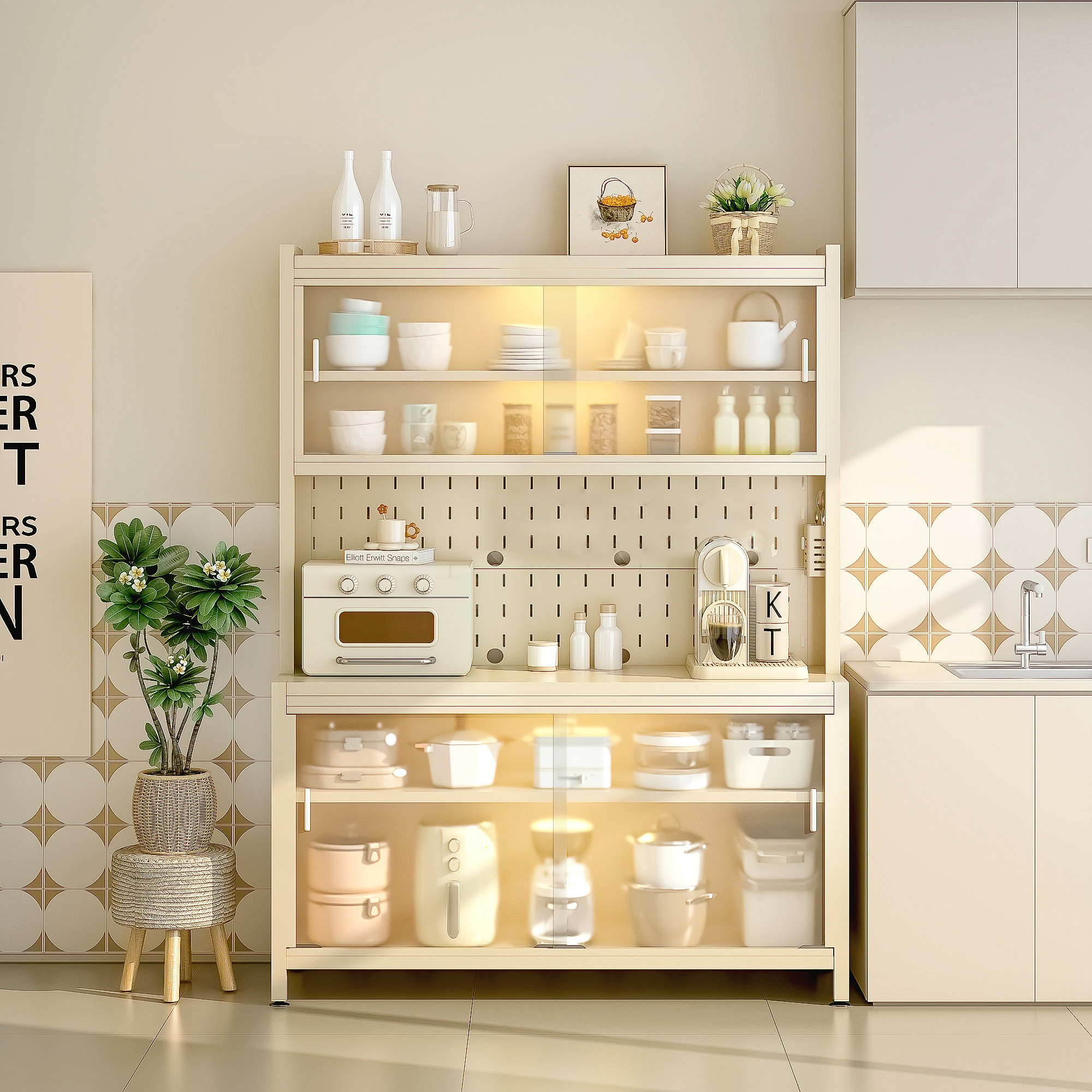 弗林斯厨房餐边柜靠墙一体收纳置物架落地微波炉橱柜柜子储物柜,厨房/烹饪用具,厨房置物架/置物柜/角架,淘宝优惠券,粉丝福利购,淘宝优惠卷