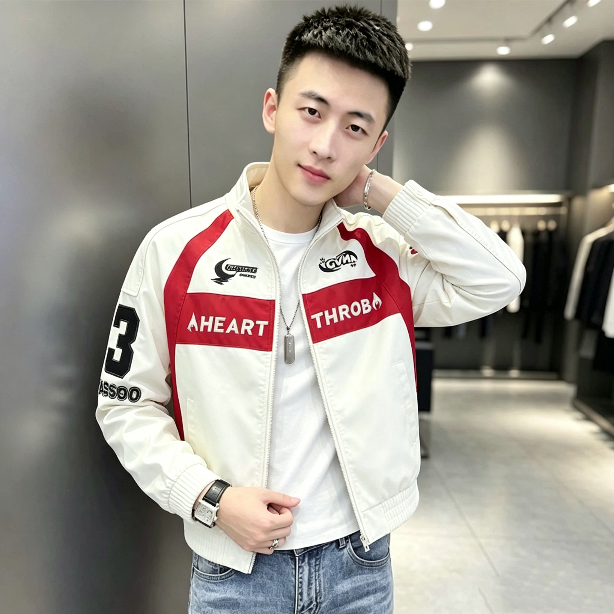 2026秋新款男士夹克痞帅休闲机车服外套青年潮牌刺绣精神小伙学生