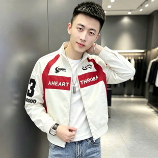 2026秋新款男士夹克痞帅休闲机车服外套青年潮牌刺绣精神小伙学生