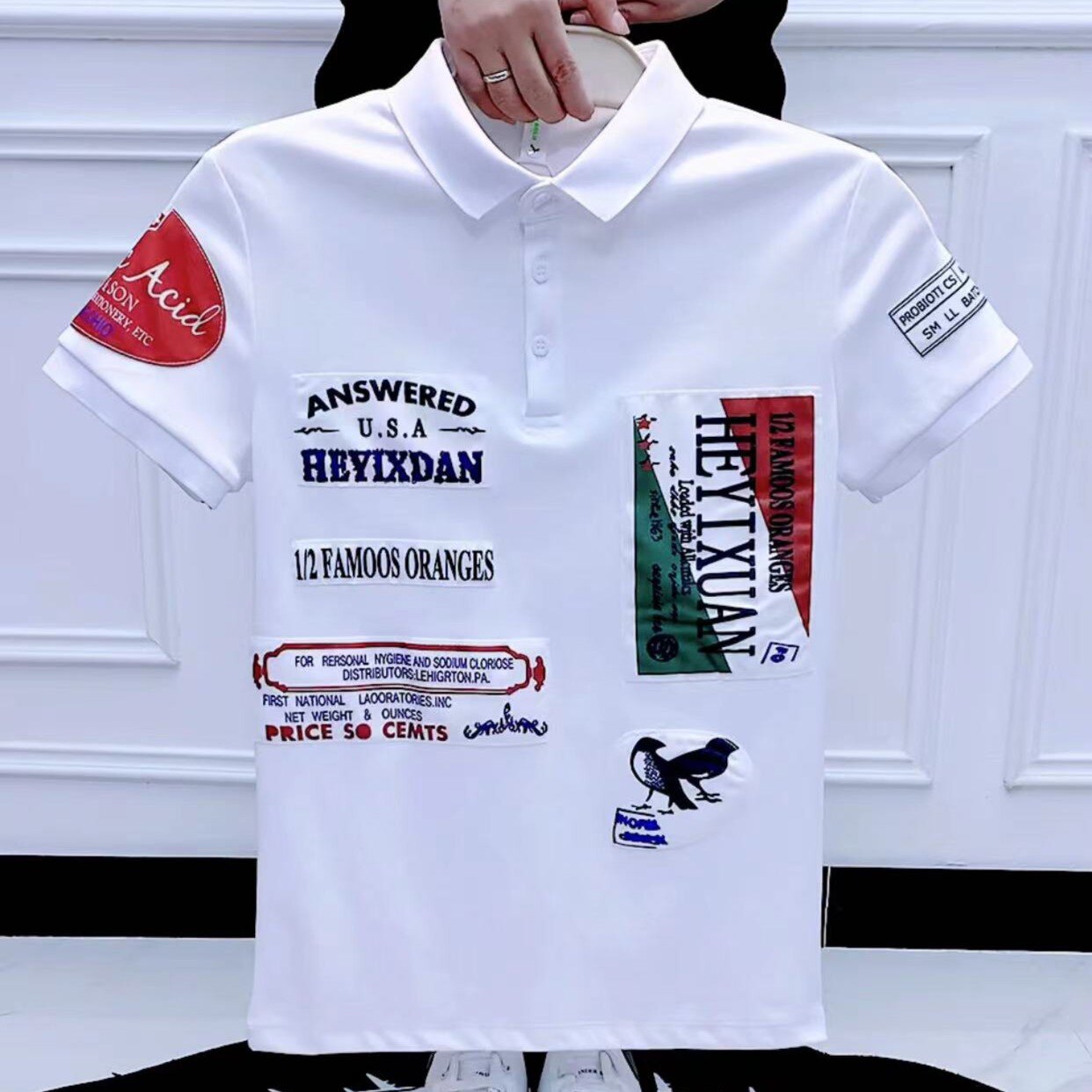 网红男潮牌翻领短袖t恤字母男夏季修身半袖衣服Polo衫潮流体恤男