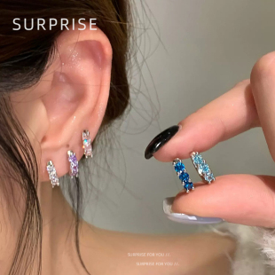 直针排钻钛钢耳环女睡觉免摘d型耳骨钉耳圈新款 高级耳扣520女礼物