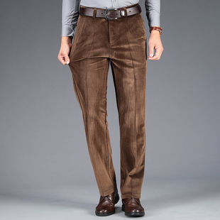 高腰直筒休闲西裤男士秋季新款秋冬季加绒加厚长裤子灯芯绒直筒裤