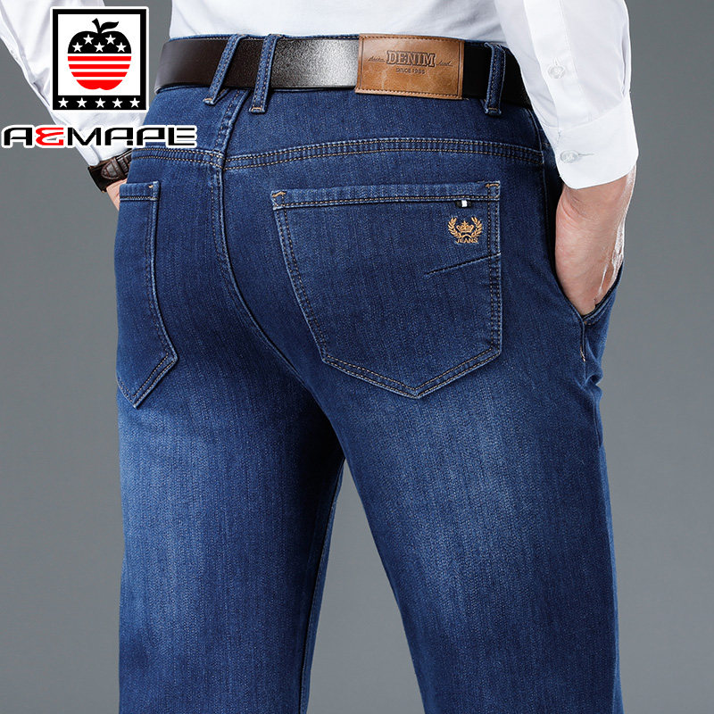 美式商务牛仔裤男士直筒宽松春秋季弹力高腰百搭中年爸爸装长裤子