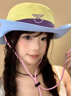 春夏季复古拼色可爱字母渔夫帽女