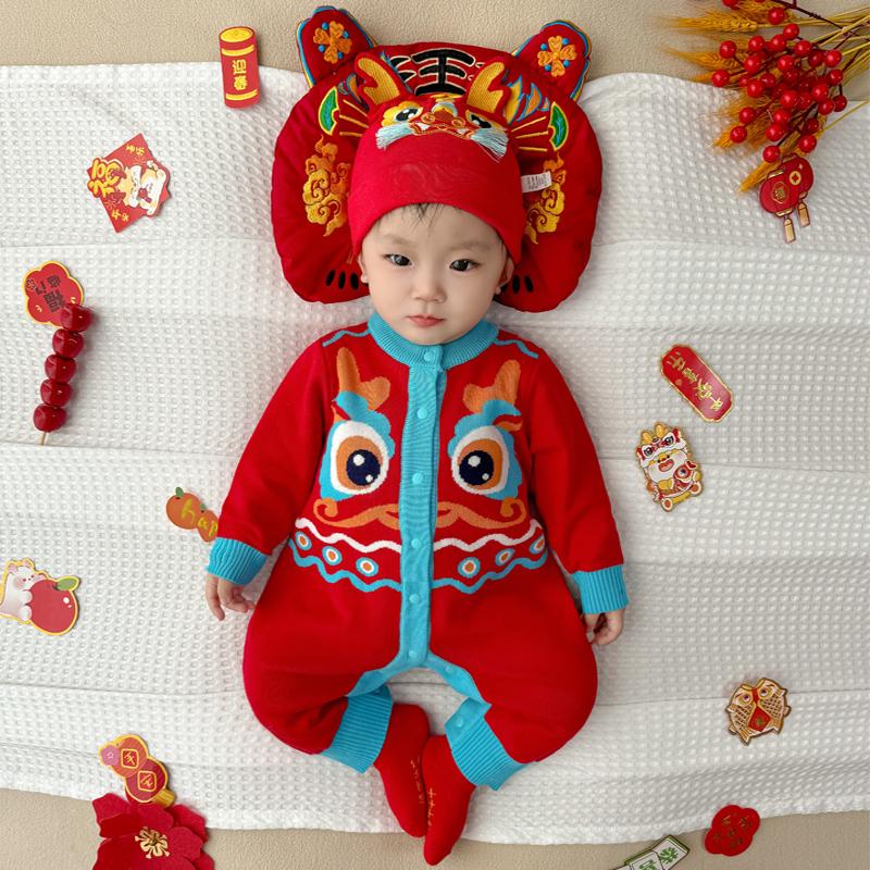 婴儿针织衫秋冬满月百天周岁礼服