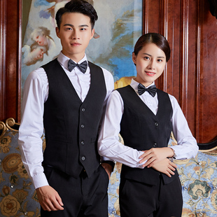 龙丽儿餐厅服务员马甲秋冬套装餐饮工作服黑马甲长袖咖啡店快餐店