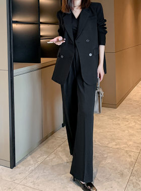 大码垂坠高级感黑色西装套装女
