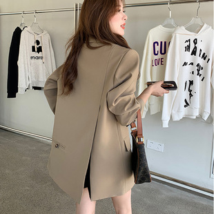 大码小众设计感西装外套女2025春秋胖mm韩版后开叉休闲宽松小西服