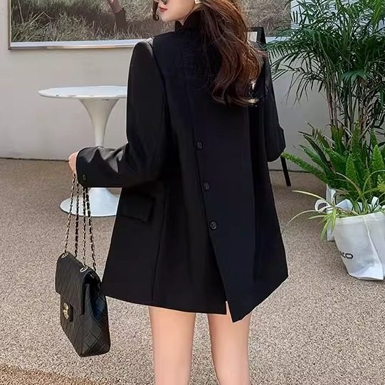 胖mm黑色高端休闲西装外套女