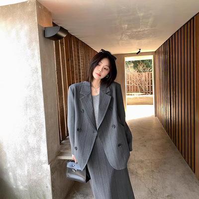 大码高级灰色胖mm半身裙两件套女