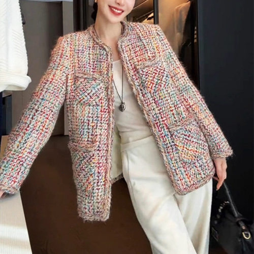 春秋大码名媛小香风粗花呢大衣女