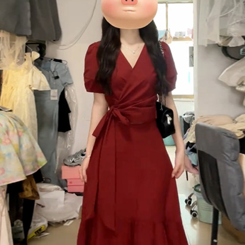 大码女孩夏季法式绑带连衣长裙子