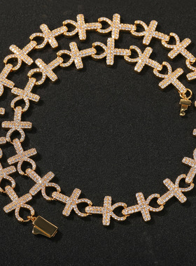 15MM安赫十字架满钻拼接古巴项链