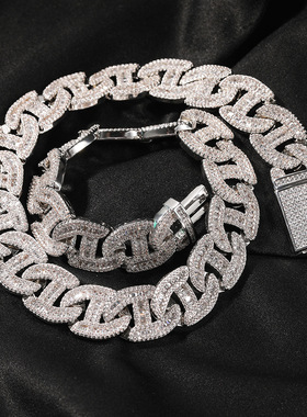 17MM日字形满钻锆石超闪古巴链