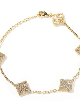 ICE BLING 五花镶钻4叶草锆石手链 轻奢简约超闪潮流时尚小众设计