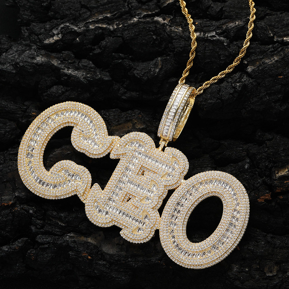 ICE BLING 艺术字体满钻锆石英文字母定制吊坠项链 嘻哈说唱个性