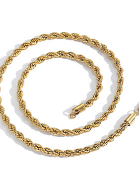 ICE BLING 6mm麻花链 嘻哈配链真空保色电镀8k金 素链子简约百搭