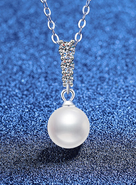 百搭珍珠莫桑钻纯银吊坠项链