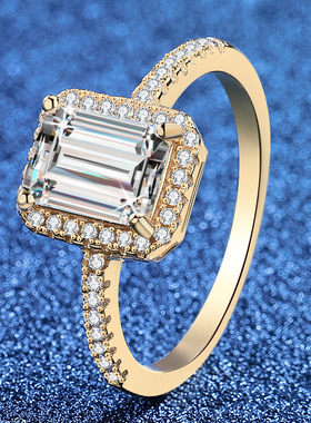 纯银莫桑钻祖母绿切割单圈戒指