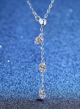 纯银三钻莫桑钻吊坠项链锁骨链