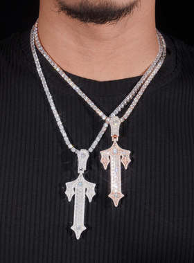 高端定制纯银莫桑钻十字架吊坠