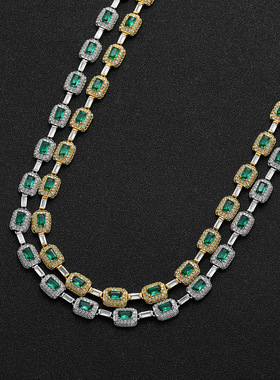 绿色锆石镶钻长条拼接项链