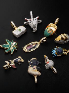 ICE BLING 个性小众卡通满钻锆石吊坠项链 嘻哈时尚欧美HIPHOP潮