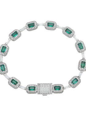 ICE BLING 绿色锆石彩宝复古满钻手链 个性时尚潮流轻奢高级感潮