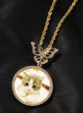 DIY照片定制吊坠蝴蝶扣子项链