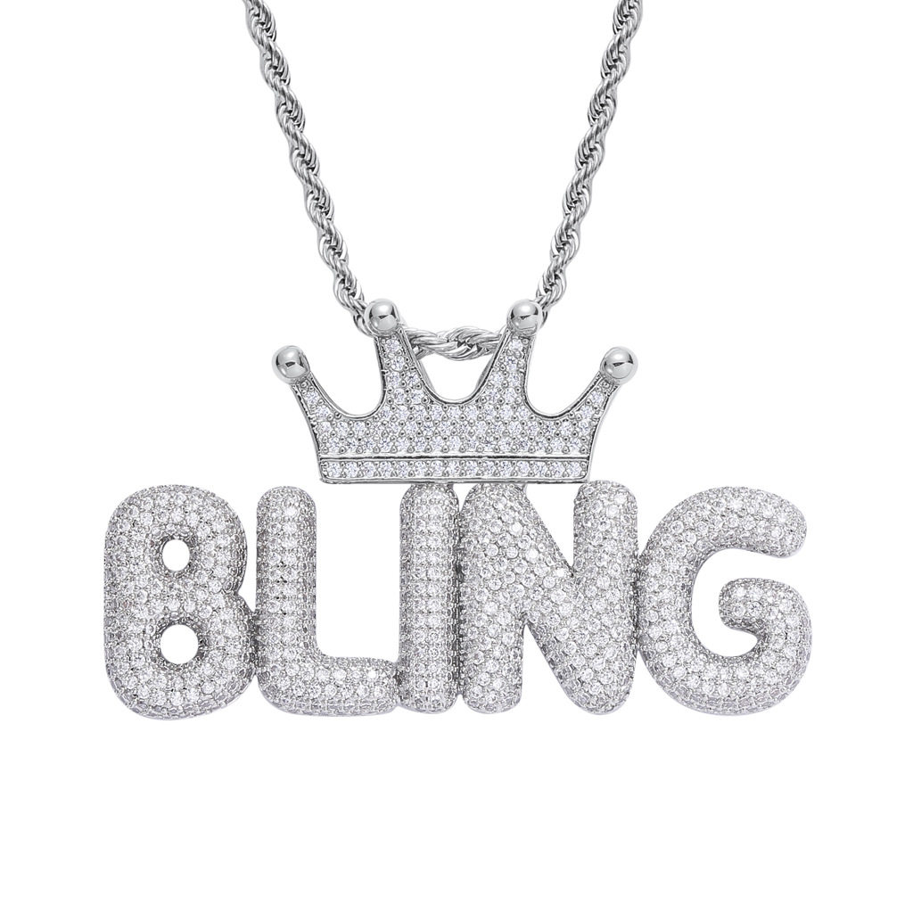 ICE BLING DIY定制24英文字母可拼接皇冠吊坠项链 嘻哈满钻饰品