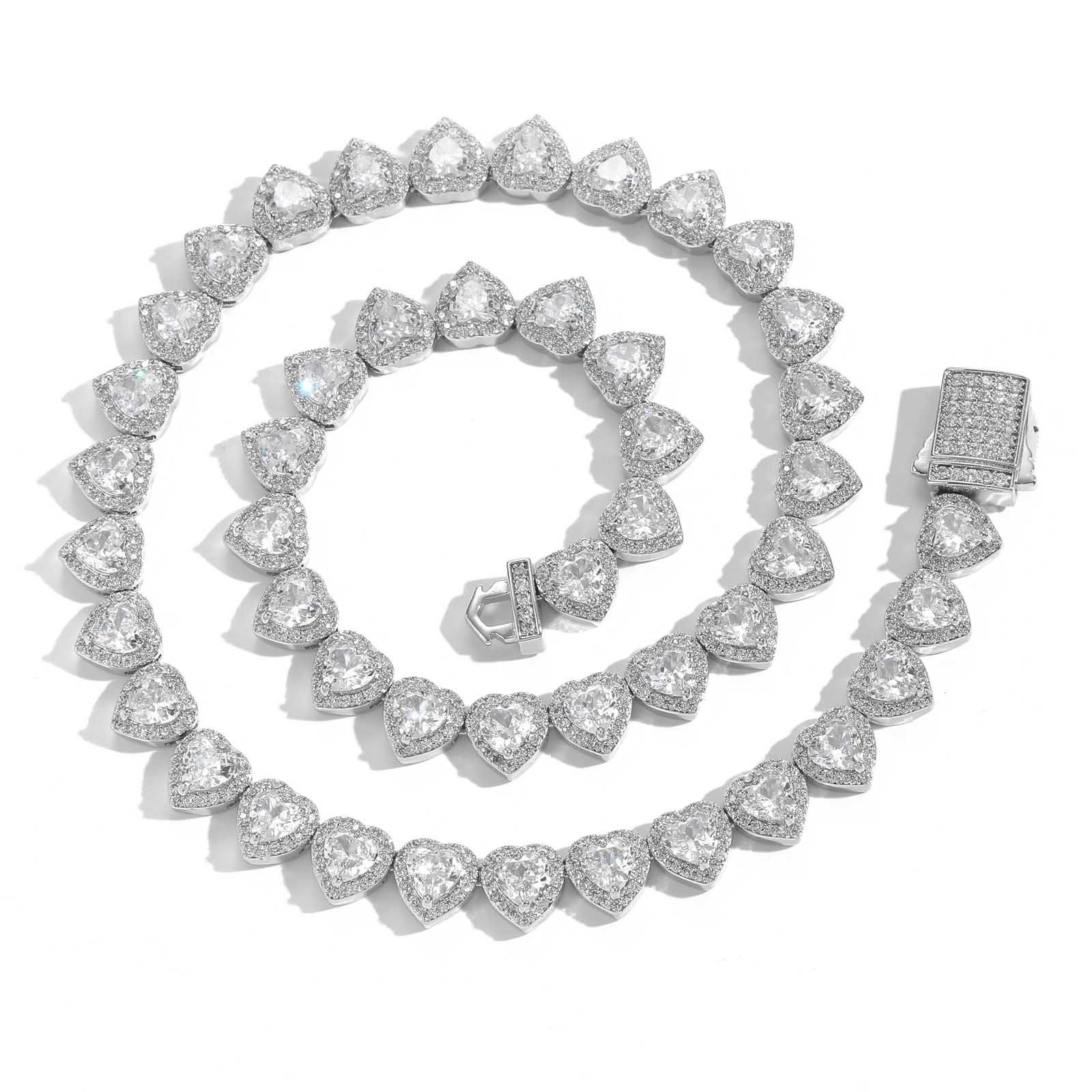 ICE BLING 美式欧美爱心满钻锆石女士钻石项链 超闪个性10MM男女