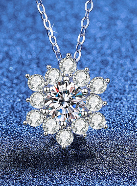 S925纯银太阳花莫桑钻吊坠项链