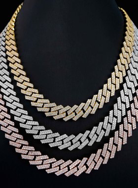 高端定制925纯银莫桑钻古巴链