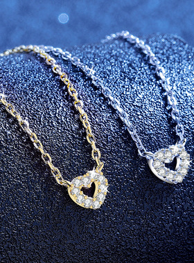 S925纯银莫桑钻迷你爱心吊坠项链