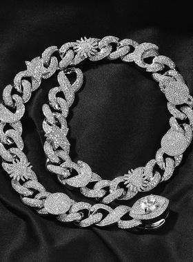 太阳五角星眼睛满钻设计古巴链