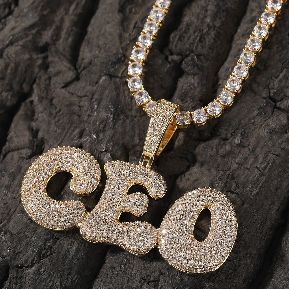 ICE BLING 嘻哈说唱英文字母定制吊坠项链 个性小众原创潮流时尚