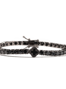 纯黑色四叶草锆石网球手链