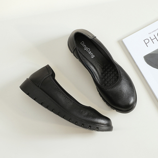 黑色平底舒适女士工作鞋防滑不累脚厚底空姐职业鞋圆头轻便工单鞋